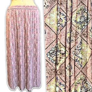 VINTAGE 80s pleated maxi skirt lightweight fleur de lis  floral elastic‎ waist